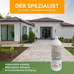 A.K.B. Steinreiniger und Fassadenreiniger S Konzentrat, 2221 (1 Liter) , effektiver Dachreiniger !  idealer Flechtenentferner  Pilzentferner  Grünbelagentferner