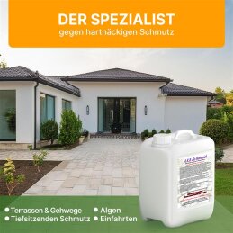 A.K.B.die Steinreich, Steindusche (2,5L) Steinreiniger, Algenvernichter, saubere Wege und Plätze, Grünbelagentferner, Fassadenreiniger