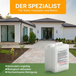 A.K.B. Steinreiniger und Fassadenreiniger S Konzentrat, Artikel 0425, effektiver Dachreiniger !, flechtenentferner (6-9 Monate), grünbelagentferner,algenentferner