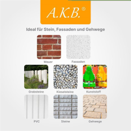 A.K.B. Steinreiniger und Fassadenreiniger S Konzentrat, Artikel 0425, effektiver Dachreiniger !, flechtenentferner (6-9 Monate), grünbelagentferner,algenentferner